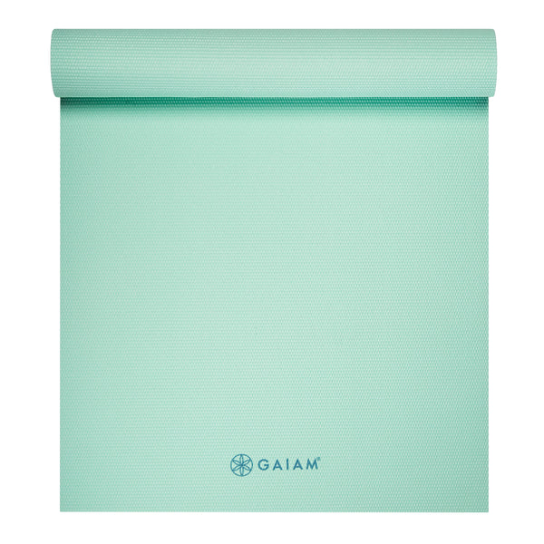 Gaiam Classic Solid Color Yoga Mat (5mm) Cool Mint top rolled