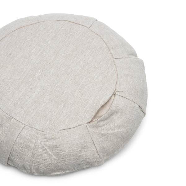 b, halfmoon Round Meditation Cushion Natural Linen bottom
